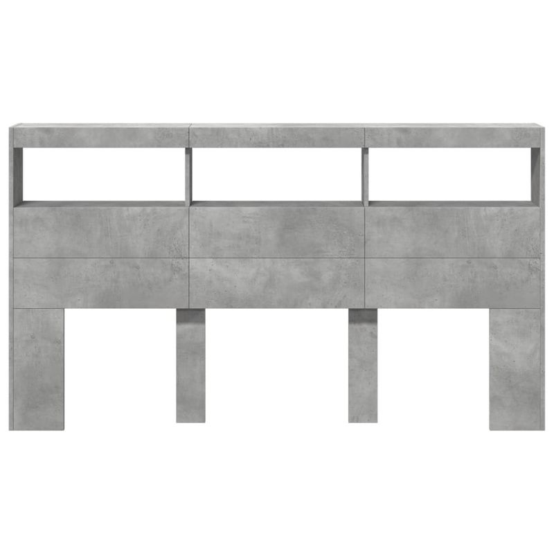 Casa si Gradina - Mobilier - Paturi si accesorii - Accesorii paturi - Tablie de pat cu dulap si LED, gri beton, 180x17x102 cm - Infinity.ro