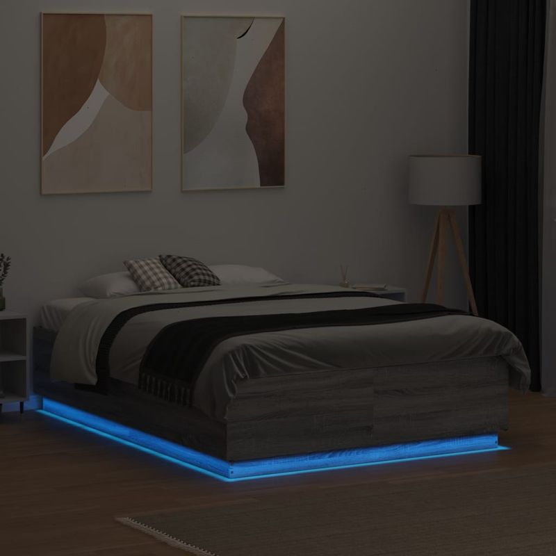 Casa si Gradina - Mobilier - Paturi si accesorii - Paturi - Cadru de pat cu LED, gri sonoma, 135x190 cm, lemn prelucrat - Infinity.ro