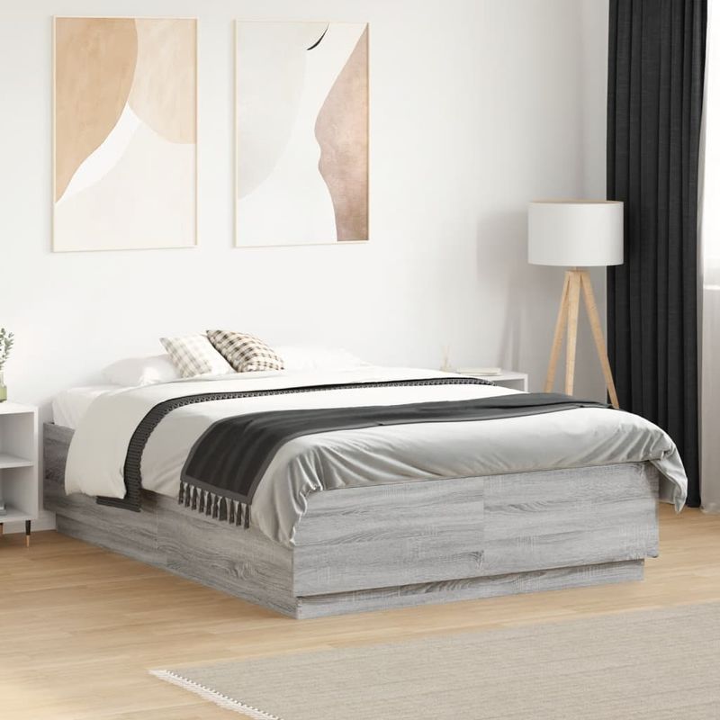 Casa si Gradina - Mobilier - Paturi si accesorii - Paturi - Cadru de pat cu LED, gri sonoma, 135x190 cm, lemn prelucrat - Infinity.ro