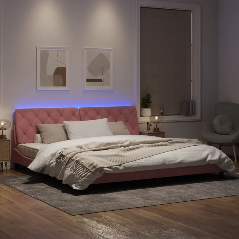 Casa si Gradina - Mobilier - Paturi si accesorii - Paturi - Cadru de pat cu lumini LED, roz, 200x200 cm, catifea - Infinity.ro