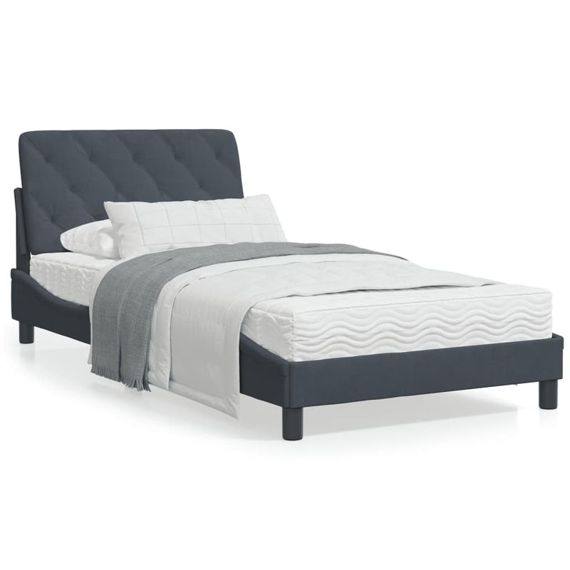 Casa si Gradina - Mobilier - Paturi si accesorii - Paturi - Cadru de pat cu tablie, gri inchis, 100x200 cm, catifea - Infinity.ro