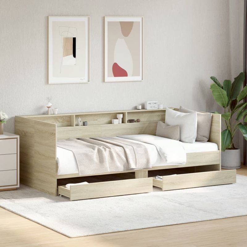 Casa si Gradina - Mobilier - Paturi si accesorii - Paturi - Cadru pat cu sertare, stejar sonoma, 90x200 cm, lemn prelucrat - Infinity.ro