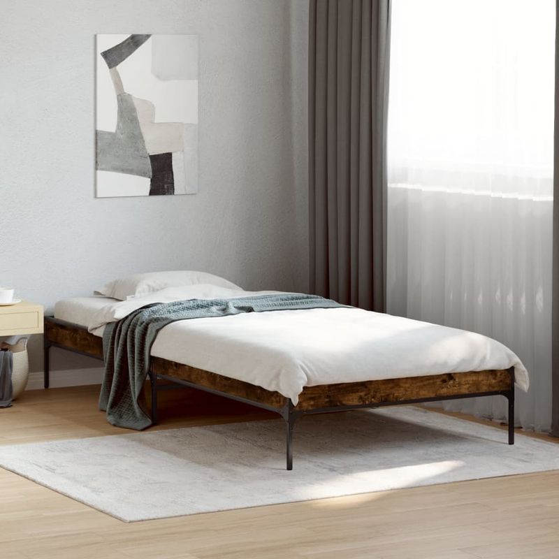 Casa si Gradina - Mobilier - Paturi si accesorii - Paturi - Cadru de pat, stejar fumuriu, 90x200cm, lemn prelucrat si metal - Infinity.ro