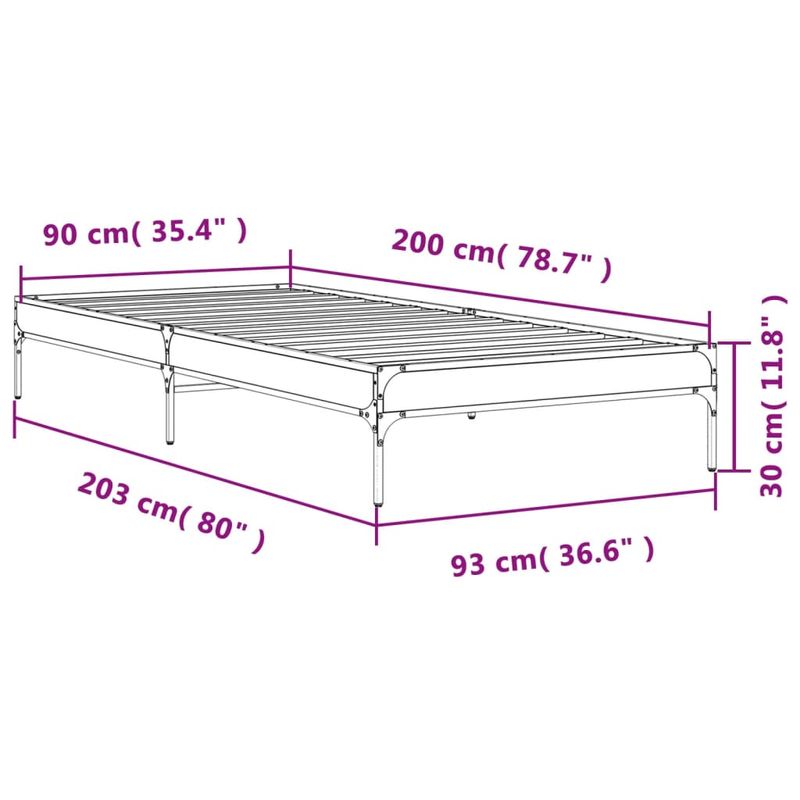 Casa si Gradina - Mobilier - Paturi si accesorii - Paturi - Cadru de pat, stejar fumuriu, 90x200cm, lemn prelucrat si metal - Infinity.ro