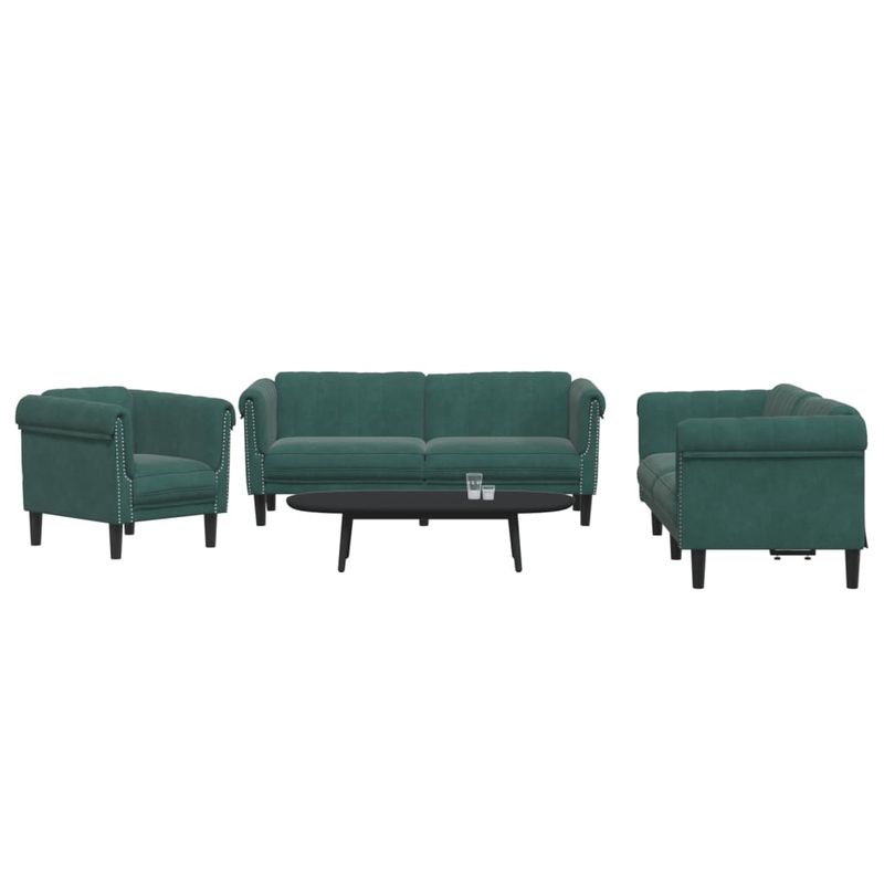 Casa si Gradina - Mobilier - Seturi de mobilier - Seturi living - Set de canapele, 3 piese, verde inchis, catifea - Infinity.ro