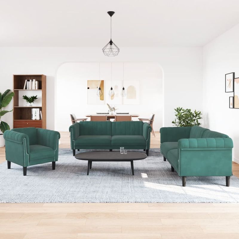 Casa si Gradina - Mobilier - Seturi de mobilier - Seturi living - Set de canapele, 3 piese, verde inchis, catifea - Infinity.ro