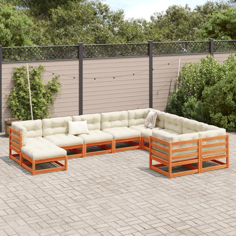 Casa si Gradina - Gradina si terasa - Mobilier exterior - Seturi mobila gradina - Set canapele gradina cu perne, 10 piese, maro lemn masiv de pin - Infinity.ro