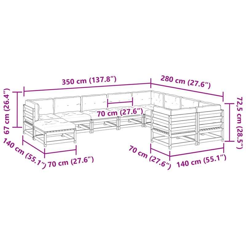 Casa si Gradina - Gradina si terasa - Mobilier exterior - Seturi mobila gradina - Set canapele gradina cu perne, 10 piese, maro lemn masiv de pin - Infinity.ro