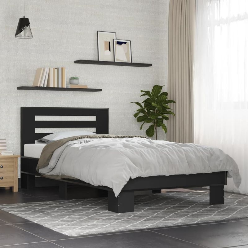 Casa si Gradina - Mobilier - Paturi si accesorii - Paturi - Cadru de pat, negru, 100x200 cm, lemn prelucrat si metal - Infinity.ro