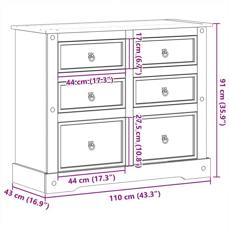 Casa si Gradina/Mobilier/Organizare si depozitare/Cutii depozitare - Dulap cu sertare „Corona”, 110x43x91 cm, lemn masiv de pin - Infinity.ro