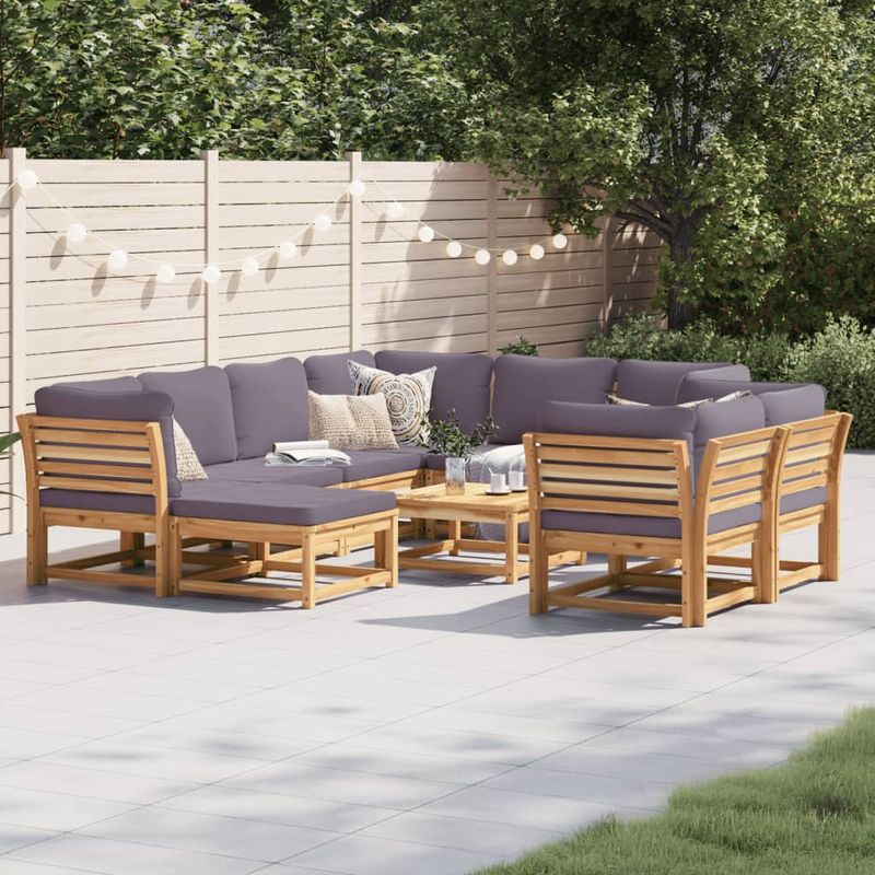 Casa si Gradina - Gradina si terasa - Mobilier exterior - Canapele si fotolii gradina - Set mobilier gradina cu perne, 10 piese, lemn masiv acacia, gri - Infinity.ro