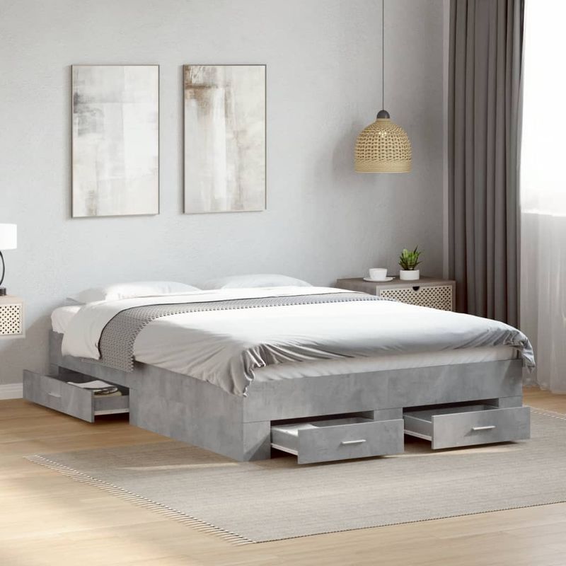 Casa si Gradina - Mobilier - Paturi si accesorii - Paturi - Cadru de pat cu sertare, gri beton, 120x190 cm, lemn prelucrat - Infinity.ro