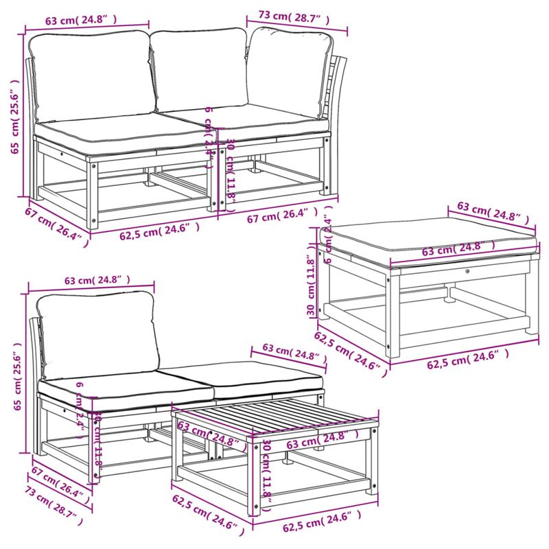 Casa si Gradina - Gradina si terasa - Mobilier exterior - Canapele si fotolii gradina - Set mobilier gradina cu perne, 6 piese, lemn masiv acacia - Infinity.ro