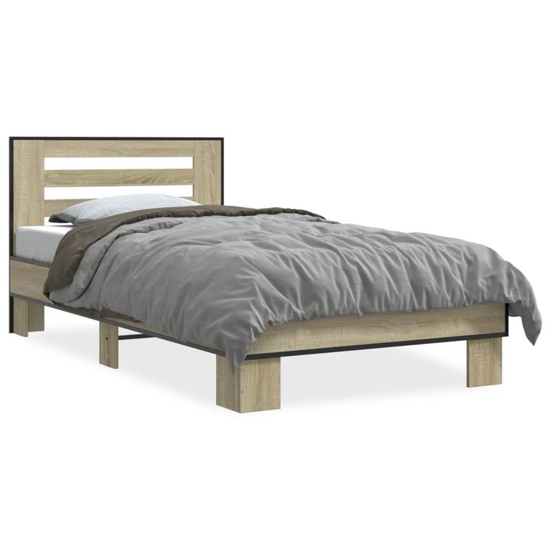 Casa si Gradina - Mobilier - Paturi si accesorii - Paturi - Cadru de pat, stejar sonoma, 90x200 cm, lemn prelucrat si metal - Infinity.ro