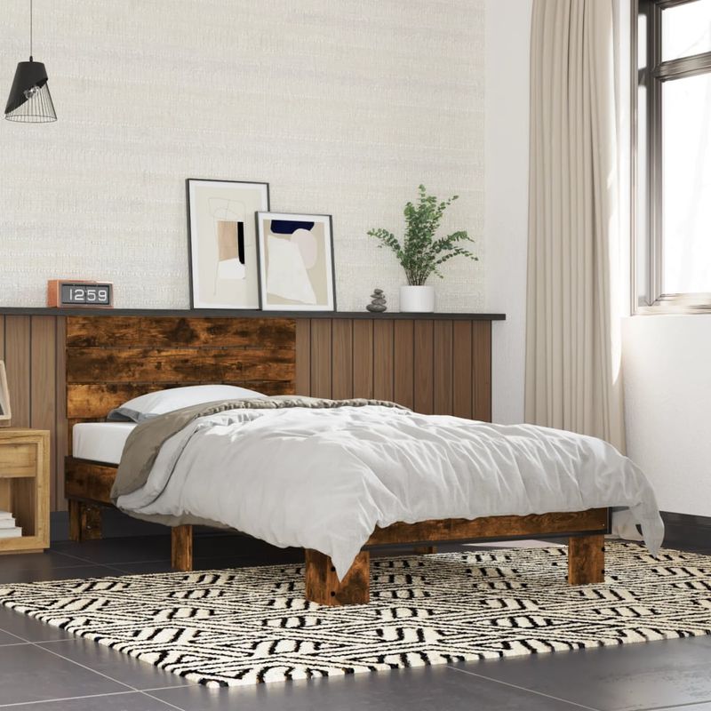 Casa si Gradina - Mobilier - Paturi si accesorii - Paturi - Cadru de pat, stejar fumuriu, 75x190cm, lemn prelucrat si metal - Infinity.ro