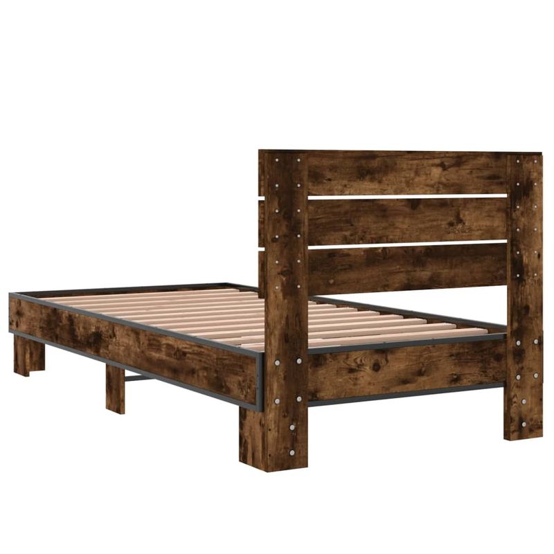Casa si Gradina - Mobilier - Paturi si accesorii - Paturi - Cadru de pat, stejar fumuriu, 75x190cm, lemn prelucrat si metal - Infinity.ro