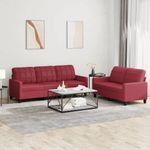Casa si Gradina - Mobilier - Seturi de mobilier - Seturi living - Set de canapele cu perne, 2 piese, rosu vin, piele ecologica - Infinity.ro