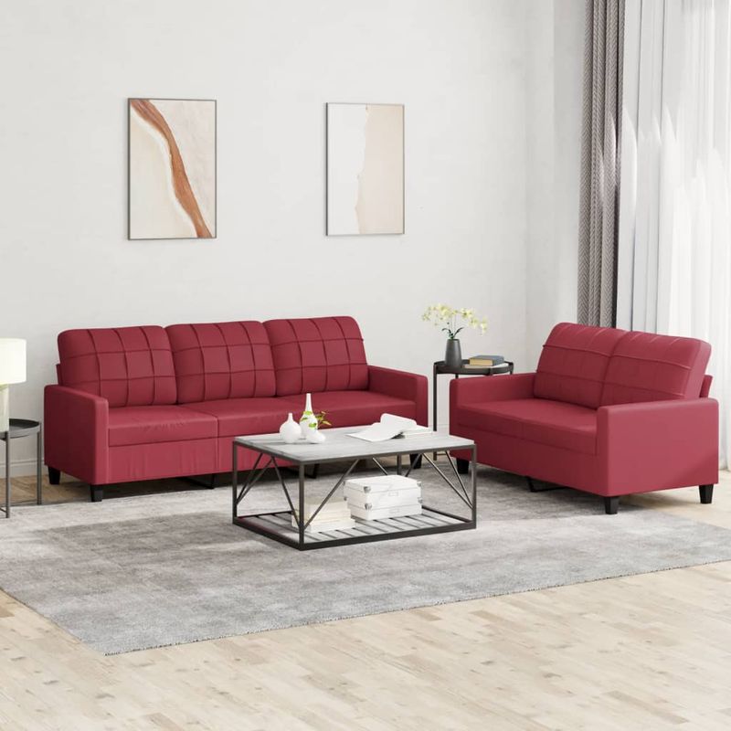 Casa si Gradina - Mobilier - Seturi de mobilier - Seturi living - Set de canapele cu perne, 2 piese, rosu vin, piele ecologica - Infinity.ro