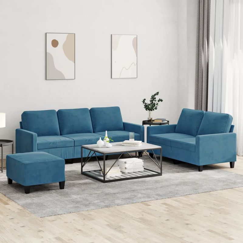 Casa si Gradina - Mobilier - Seturi de mobilier - Seturi living - Set de canapele cu perne, 3 piese, albastru, catifea - Infinity.ro