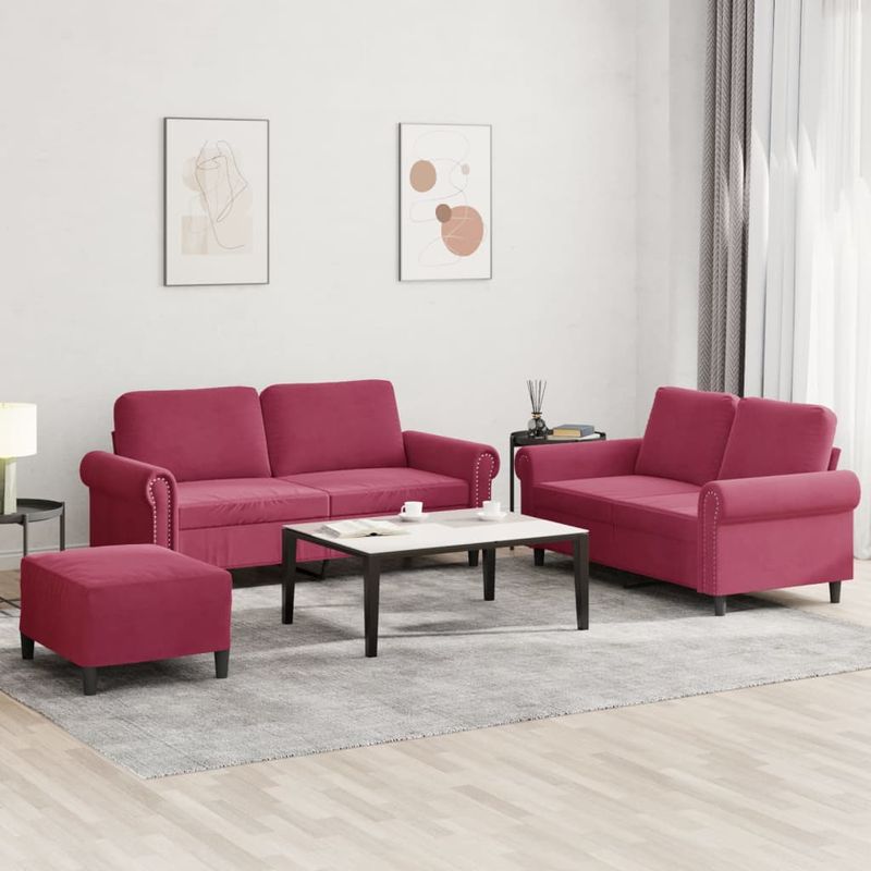 Casa si Gradina - Mobilier - Seturi de mobilier - Seturi living - Set canapea cu perne, 3 piese, rosu vin, catifea - Infinity.ro