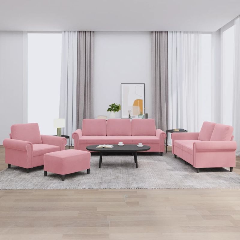 Casa si Gradina - Mobilier - Seturi de mobilier - Seturi living - Set de canapele cu perne, 4 piese, roz, catifea - Infinity.ro