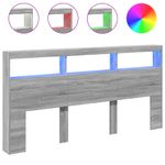 Casa si Gradina - Mobilier - Paturi si accesorii - Accesorii paturi - Tablie de pat cu dulap si LED, gri sonoma, 200x17x102 cm - Infinity.ro