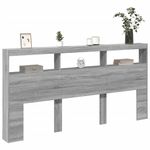 Casa si Gradina - Mobilier - Paturi si accesorii - Accesorii paturi - Tablie de pat cu dulap si LED, gri sonoma, 200x17x102 cm - Infinity.ro