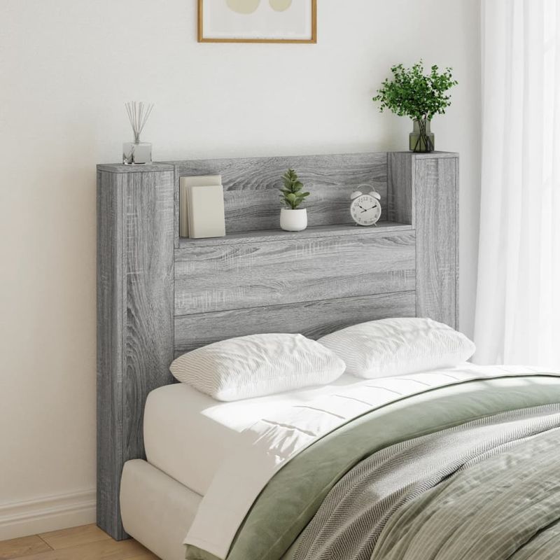 Casa si Gradina - Mobilier - Paturi si accesorii - Accesorii paturi - Tablie de pat cu dulap si LED, gri sonoma, 120x16,5x103,5 cm - Infinity.ro