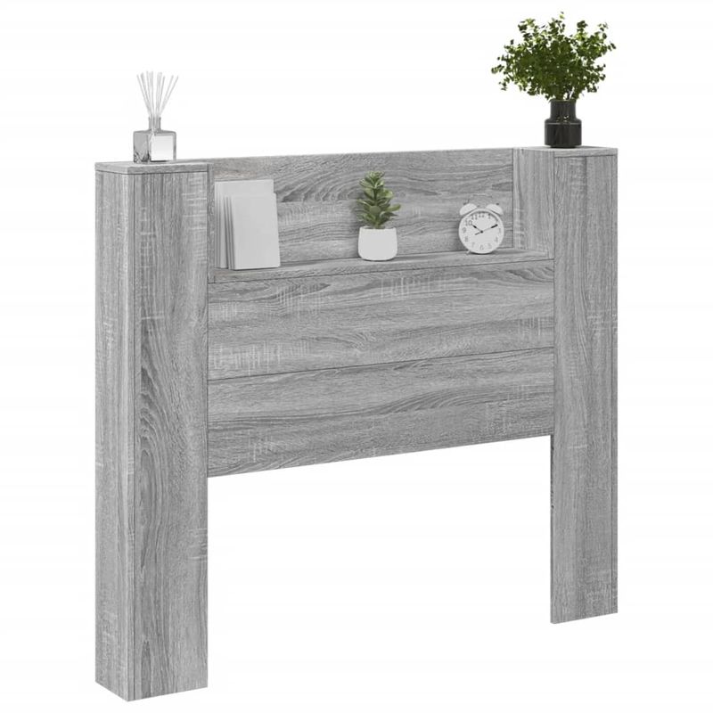 Casa si Gradina - Mobilier - Paturi si accesorii - Accesorii paturi - Tablie de pat cu dulap si LED, gri sonoma, 120x16,5x103,5 cm - Infinity.ro