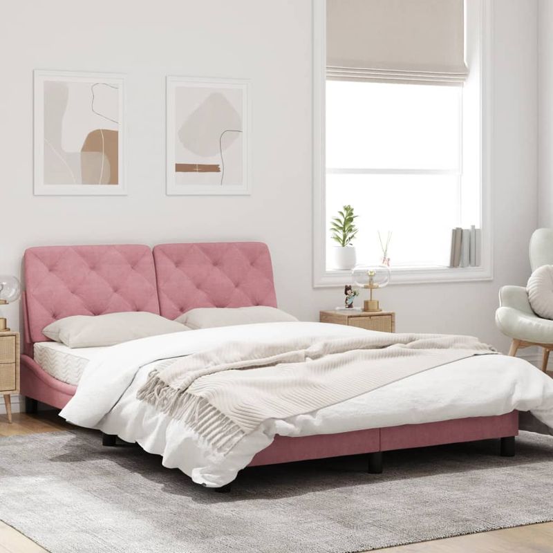 Casa si Gradina - Mobilier - Paturi si accesorii - Paturi - Cadru de pat cu tablie, roz, 140x200 cm, catifea - Infinity.ro