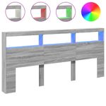 Casa si Gradina - Mobilier - Paturi si accesorii - Accesorii paturi - Tablie de pat cu dulap si LED, gri sonoma, 220x17x102 cm - Infinity.ro