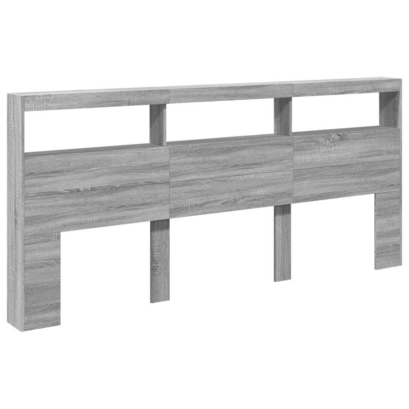 Casa si Gradina - Mobilier - Paturi si accesorii - Accesorii paturi - Tablie de pat cu dulap si LED, gri sonoma, 220x17x102 cm - Infinity.ro