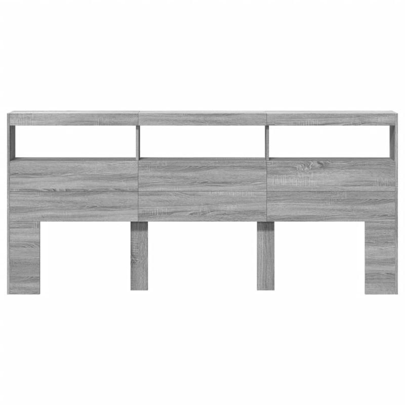 Casa si Gradina - Mobilier - Paturi si accesorii - Accesorii paturi - Tablie de pat cu dulap si LED, gri sonoma, 220x17x102 cm - Infinity.ro
