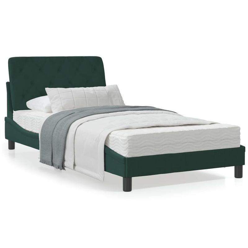 Casa si Gradina - Mobilier - Paturi si accesorii - Paturi - Cadru de pat cu lumini LED, verde inchis, 100x200 cm, catifea - Infinity.ro
