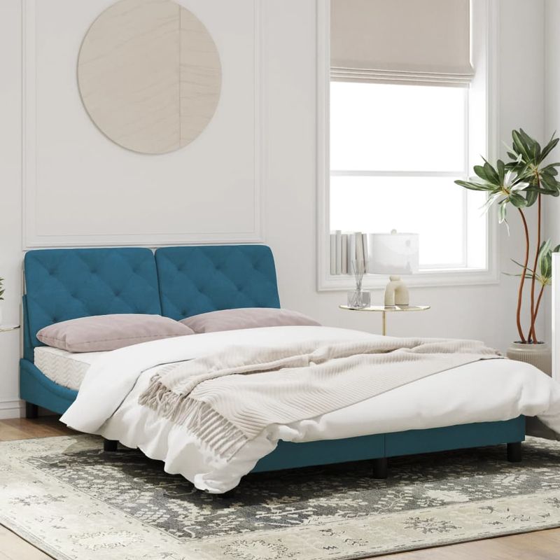 Casa si Gradina - Mobilier - Paturi si accesorii - Paturi - Cadru de pat cu tablie, albastru, 140x190 cm, catifea - Infinity.ro