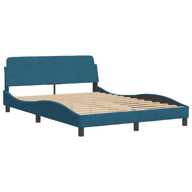 Casa si Gradina - Mobilier - Paturi si accesorii - Paturi - Cadru de pat cu tablie, albastru, 140x190 cm, catifea - Infinity.ro