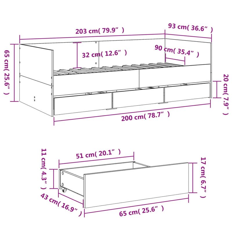 Casa si Gradina - Mobilier - Paturi si accesorii - Paturi - Cadru pat de zi cu sertare, alb, 90x200 cm, lemn prelucrat - Infinity.ro