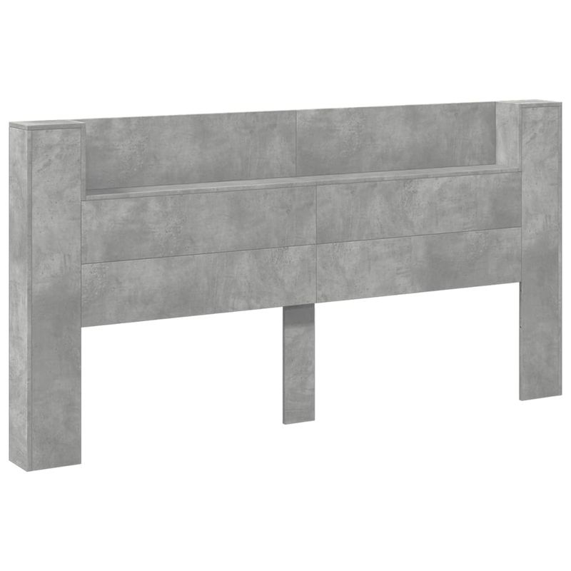 Casa si Gradina - Mobilier - Paturi si accesorii - Accesorii paturi - Tablie de pat cu dulap si LED, gri beton, 200x16,5x103,5 cm - Infinity.ro