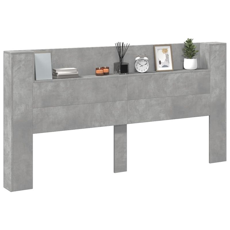 Casa si Gradina - Mobilier - Paturi si accesorii - Accesorii paturi - Tablie de pat cu dulap si LED, gri beton, 200x16,5x103,5 cm - Infinity.ro