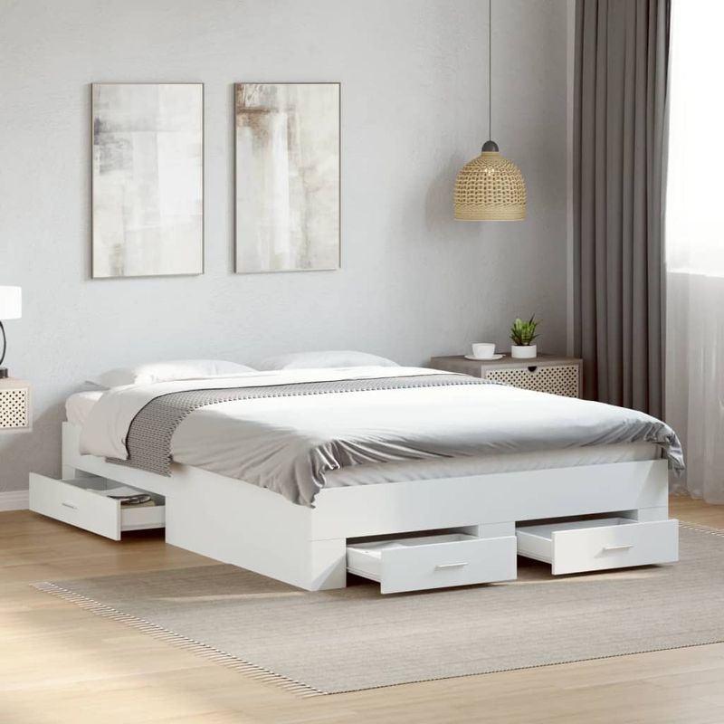 Casa si Gradina - Mobilier - Paturi si accesorii - Paturi - Cadru de pat cu sertare, alb, 135x190 cm, lemn prelucrat - Infinity.ro
