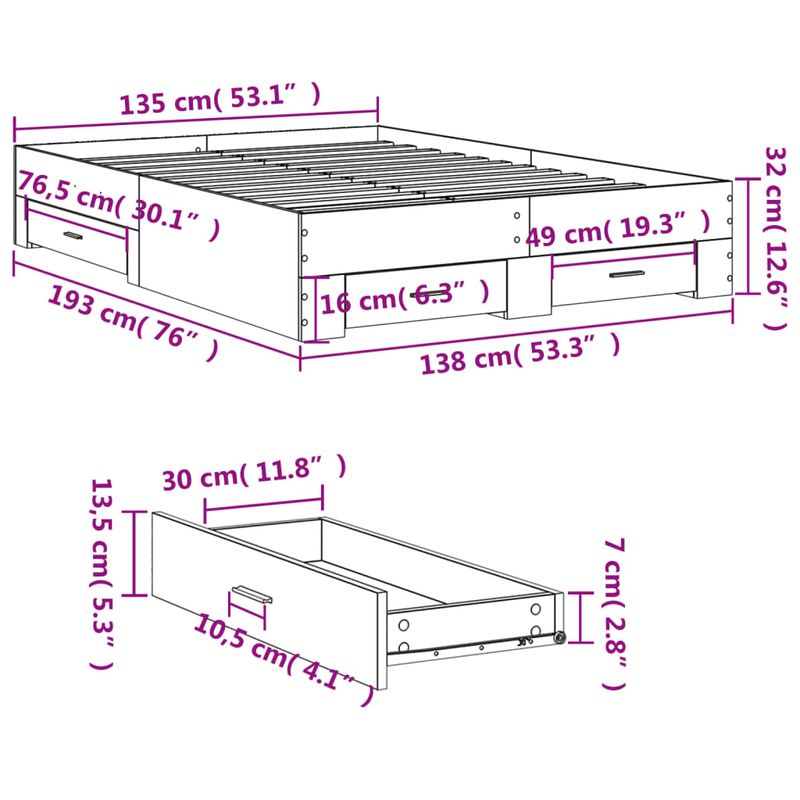 Casa si Gradina - Mobilier - Paturi si accesorii - Paturi - Cadru de pat cu sertare, alb, 135x190 cm, lemn prelucrat - Infinity.ro