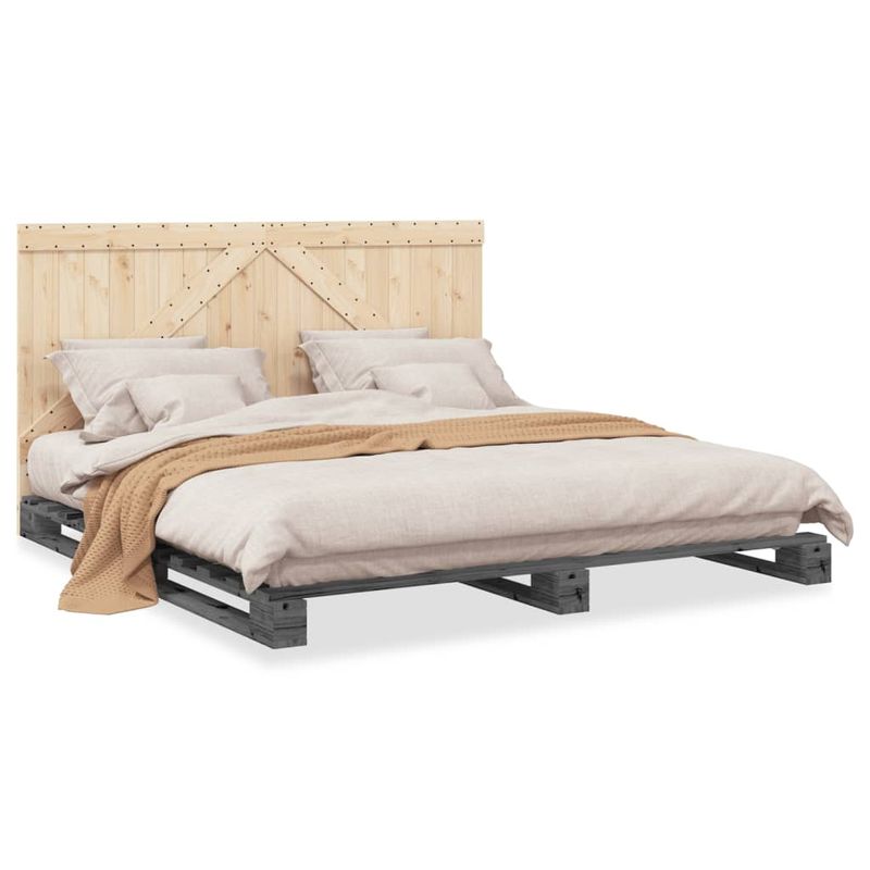 Casa si Gradina - Mobilier - Paturi si accesorii - Paturi - Cadru pat cu tablie 200x200 cm, lemn masiv de pin, model with triangle headboard - Infinity.ro