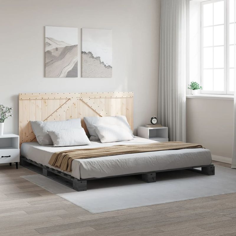 Casa si Gradina - Mobilier - Paturi si accesorii - Paturi - Cadru pat cu tablie 200x200 cm, lemn masiv de pin, model with triangle headboard - Infinity.ro