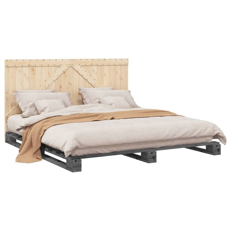 Casa si Gradina - Mobilier - Paturi si accesorii - Paturi - Cadru pat cu tablie 200x200 cm, lemn masiv de pin, model with triangle headboard - Infinity.ro
