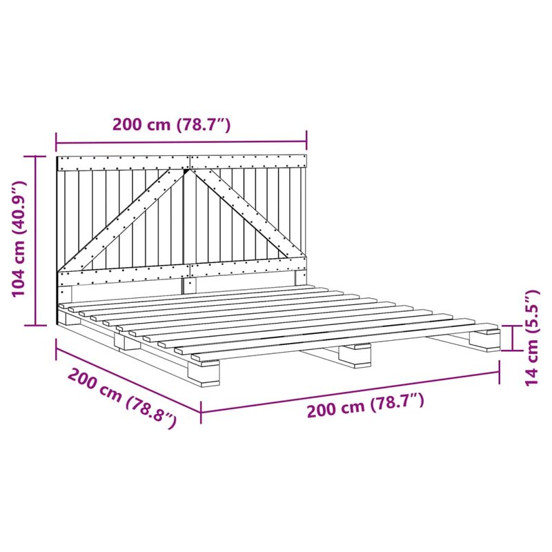 Casa si Gradina - Mobilier - Paturi si accesorii - Paturi - Cadru pat cu tablie 200x200 cm, lemn masiv de pin, model with triangle headboard - Infinity.ro