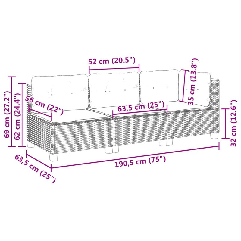 Casa si Gradina - Gradina si terasa - Mobilier exterior - Canapele si fotolii gradina - Canapea de gradina cu perne, cu 3 locuri, gri, poliratan - Infinity.ro