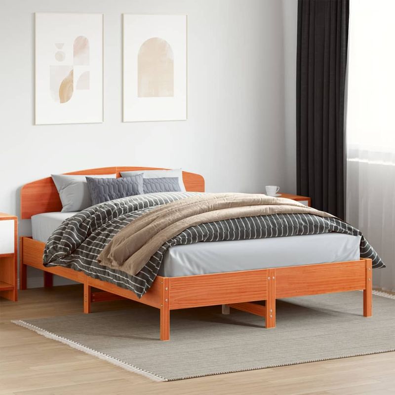 Casa si Gradina - Mobilier - Paturi si accesorii - Paturi - Cadru de pat cu tablie, maro ceruit, 160x200 cm, lemn masiv pin - Infinity.ro