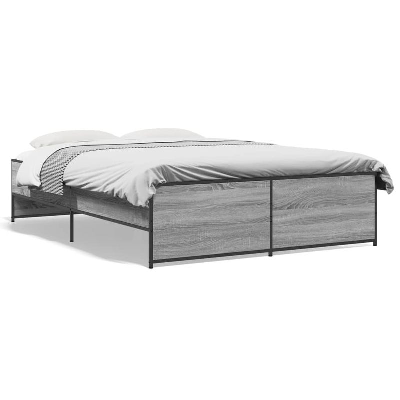 Casa si Gradina - Mobilier - Paturi si accesorii - Paturi - Cadru de pat, gri sonoma, 135x190 cm, lemn prelucrat si metal - Infinity.ro