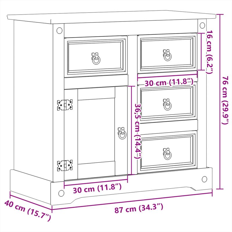 Casa si Gradina - Mobilier - Comode si corpuri - Comode - Dulap „Corona”, 87x40x76 cm, lemn masiv de pin - Infinity.ro