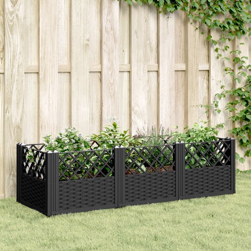 Casa si Gradina - Gradinarit si plante - Plante si ghivece - Ghivece si suporturi - Jardiniera de gradina cu spalier, negru, 123,5x43,5x43,5 cm, PP - Infinity.ro